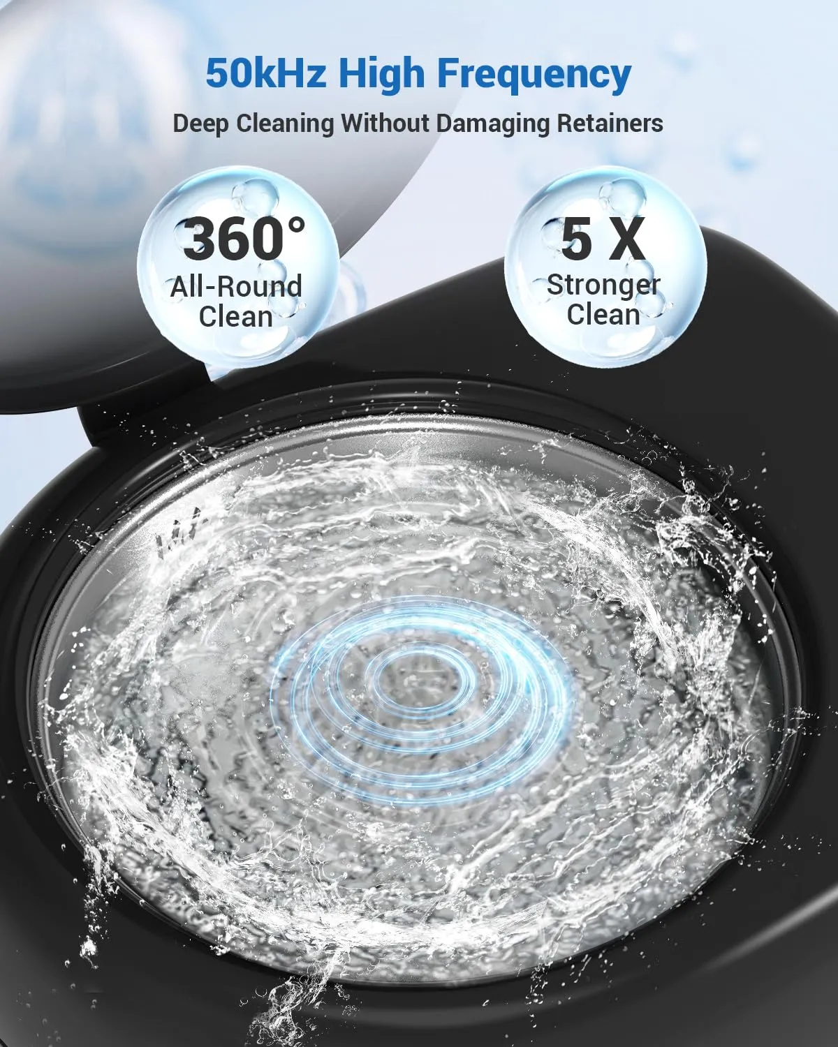 Rechargeable Ultrasonic Retainer Cleaner Machine | 50kHz 1.9 inch Ultra-Thin Portable | Night Guard Aligners Jewelry |6pcs Cleaner Tablets Included | Quick & Deep Clean Modes | FSA HSA Approved