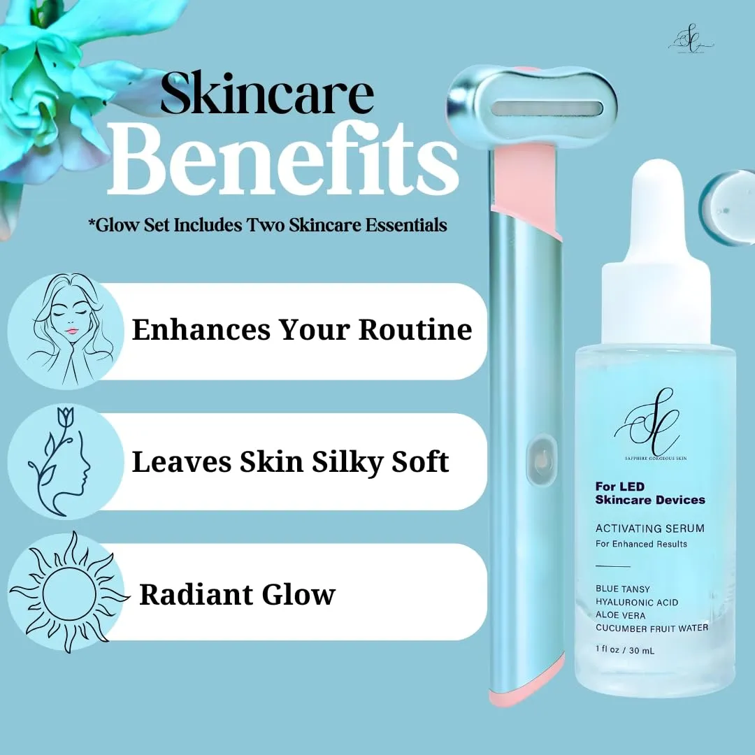 Red Light Therapy Skin Prep Gel | Amplifies LED Wands, Masks & Skincare Devices | Blue Tansy, Aloe, Cucumber & Hyaluronic Hydration | Clean Formula | Compatible Home Skincare Technology (Glow Set)