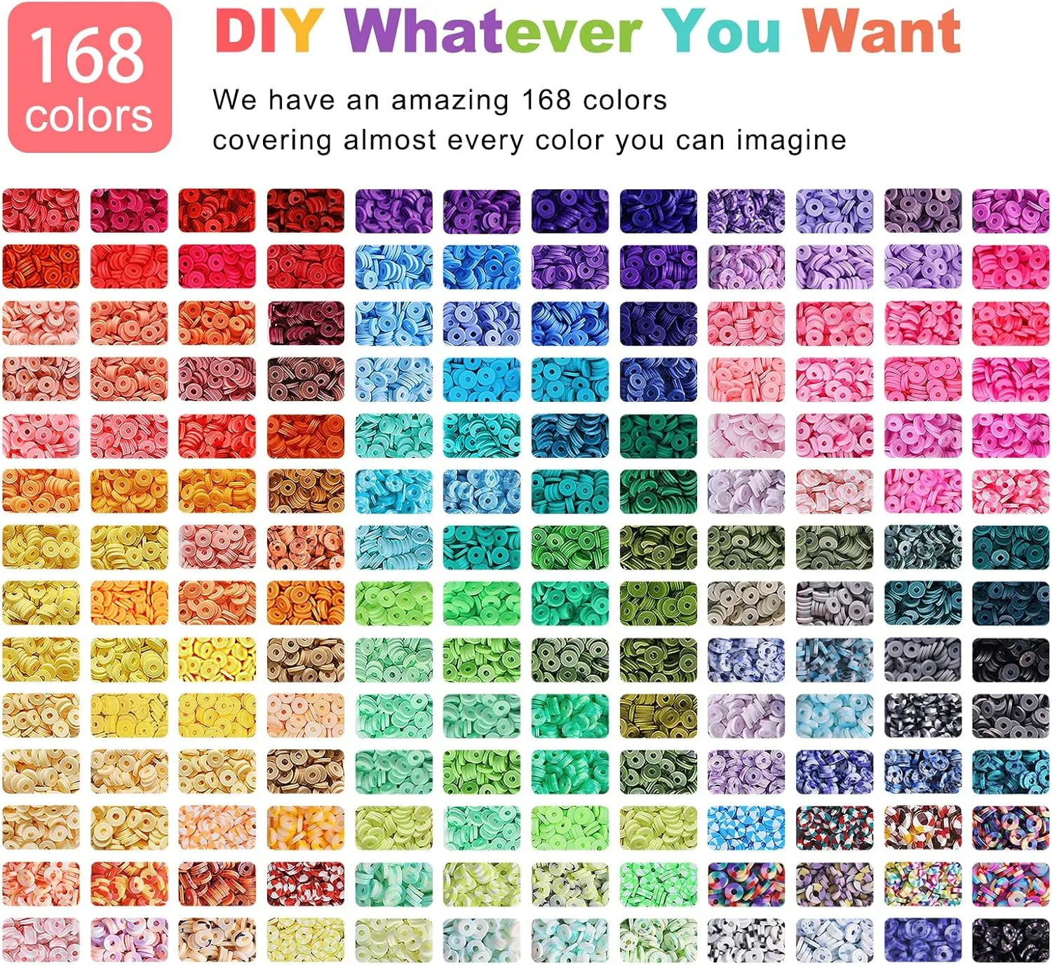 Redtwo 26000 Pcs Clay Beads Bracelet Making Kit, 168 Colors 8 Boxes Flat Polymer Clay Heishi Beads for Friendship Bracelet Jewelry Making Kit, with Charms Crafts Gifts for Teen Girls Kids Adults
