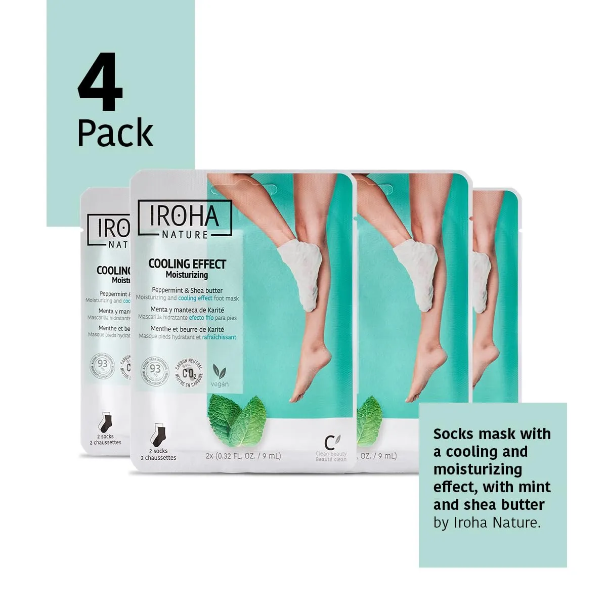Relaxing Foot Mask Socks | 4 Pairs | Peppermint & Shea Butter | Intensive Treatment for Tired Feet | Cooling Effect | Natural & 100% Vegan | Moisturizing Foot Mask