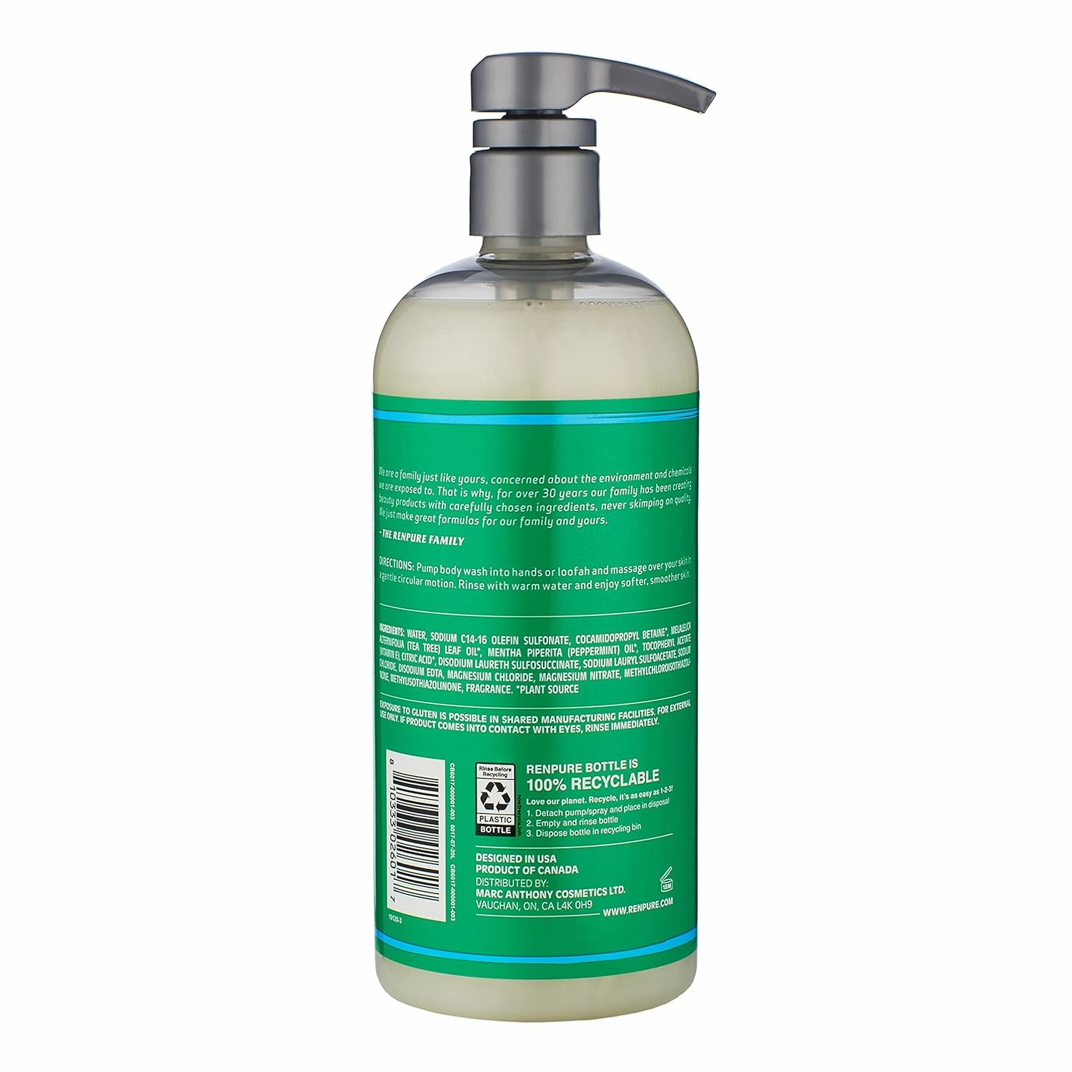 Renpure Original Tea Tree Essential Oil & Peppermint Moisturizing Body Wash With Pump – for Dry Sensitive Skin & Decongest Pores – Sulfate Free Body Wash & Liquid Hand Soap For Men & Women