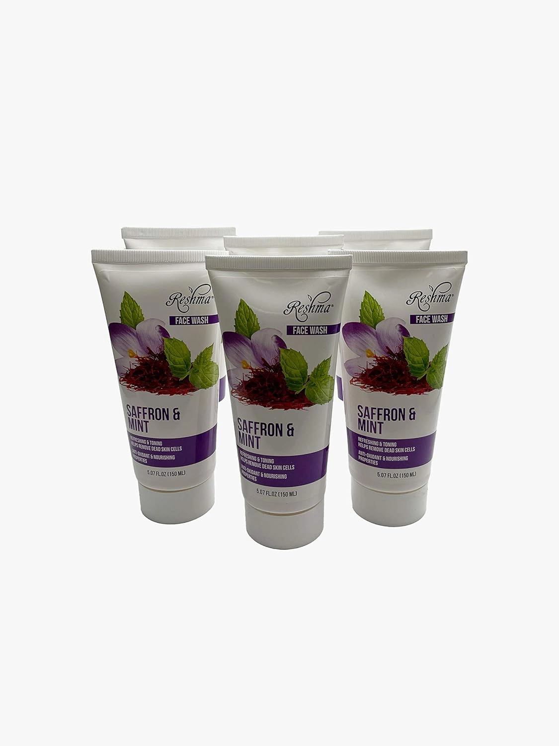 Reshma Beauty Saffron & Mint Face Wash Cleanser for All Skin Types Dull Skin Glowing Skin Deep Cleansing Cleanser for Refreshing, Illuminatung, & Rejuvenating Removes Make Up - (Pack of 6)