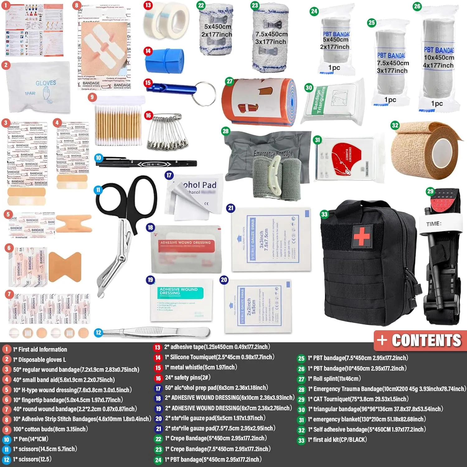 RooRuns (363 Pieces Set) First Aid Kit Survival Kit Outdoor Gear Emergency Kits Trauma Bag for Camping Boat Hunting Hiking Home Car Earthquake and Adventures