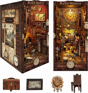 Roroom DIY Book Nook Kit, DIY Dollhouse Bookshelf Insert Decor Alley,3D Wooden Puzzle with LED Lighting Book Nook Wood Bookend Model Building (SQ-42)