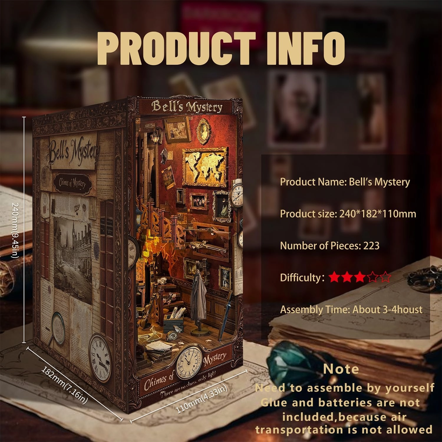 Roroom DIY Book Nook Kit, DIY Dollhouse Bookshelf Insert Decor Alley,3D Wooden Puzzle with LED Lighting Book Nook Wood Bookend Model Building (SQ-42)