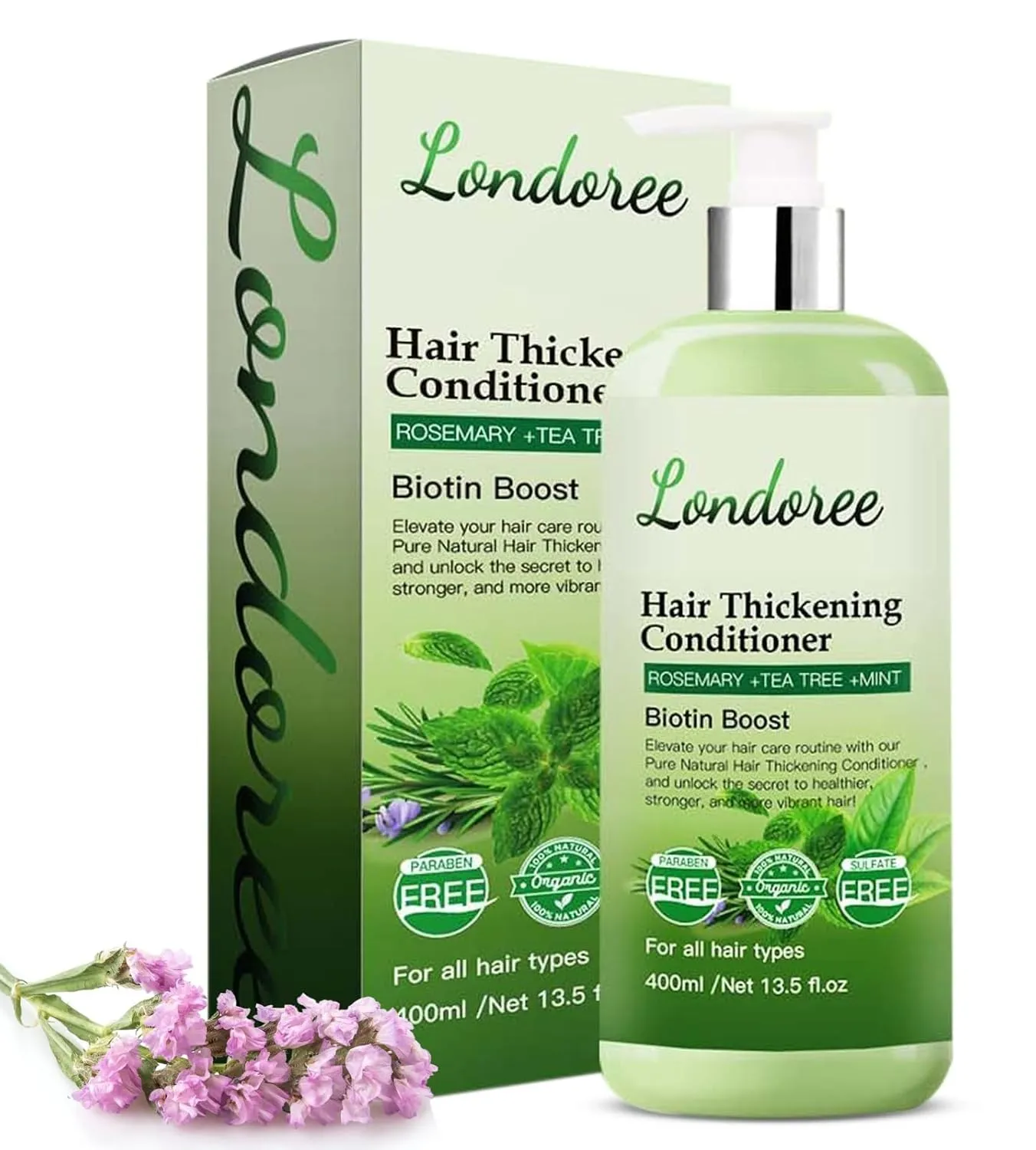 Rosemary Hair Thickening Conditioner for Men & Women – Moisturizing Rosemary Mint Conditioner with Tea Tree Oil & Biotin – Strengthening Formula for Scalp Therapy & Hair Fall – 13.5 fl oz (400ml)