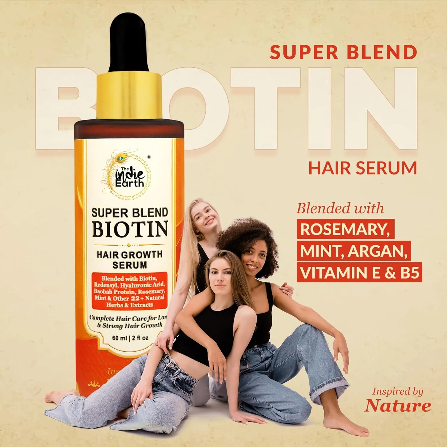 Rosemary Mint & Biotin Hair Growth Serum Formulated With Biotin, Hyaluronic Acid, Baobab Protein, Rosemary, Mint & Other 22  Natural Herbs and Extracts Combat Hair Loss and Promote Hair Growth 60 ml