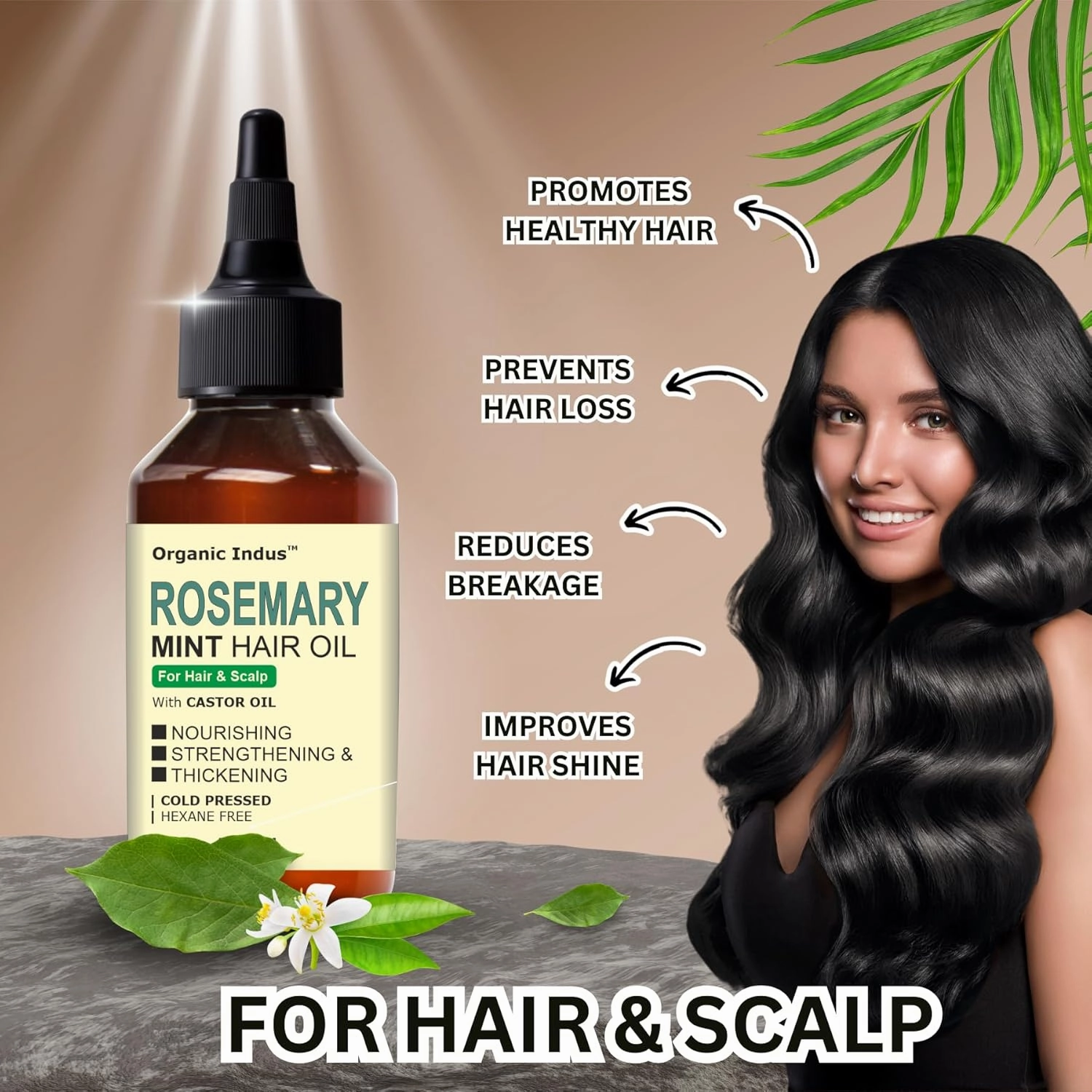 Rosemary and Mint Hair Oil 2oz / 60ml | Infused with Castor Oil | Natural Plant Based Hair Growth Oil, Strengthen and Nourish Hair Follicles | Dry Scalp, Split Ends