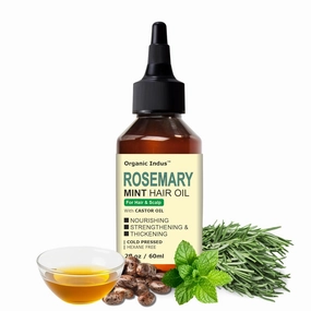 Rosemary and Mint Hair Oil 2oz / 60ml | Infused with Castor Oil | Natural Plant Based Hair Growth Oil, Strengthen and Nourish Hair Follicles | Dry Scalp, Split Ends