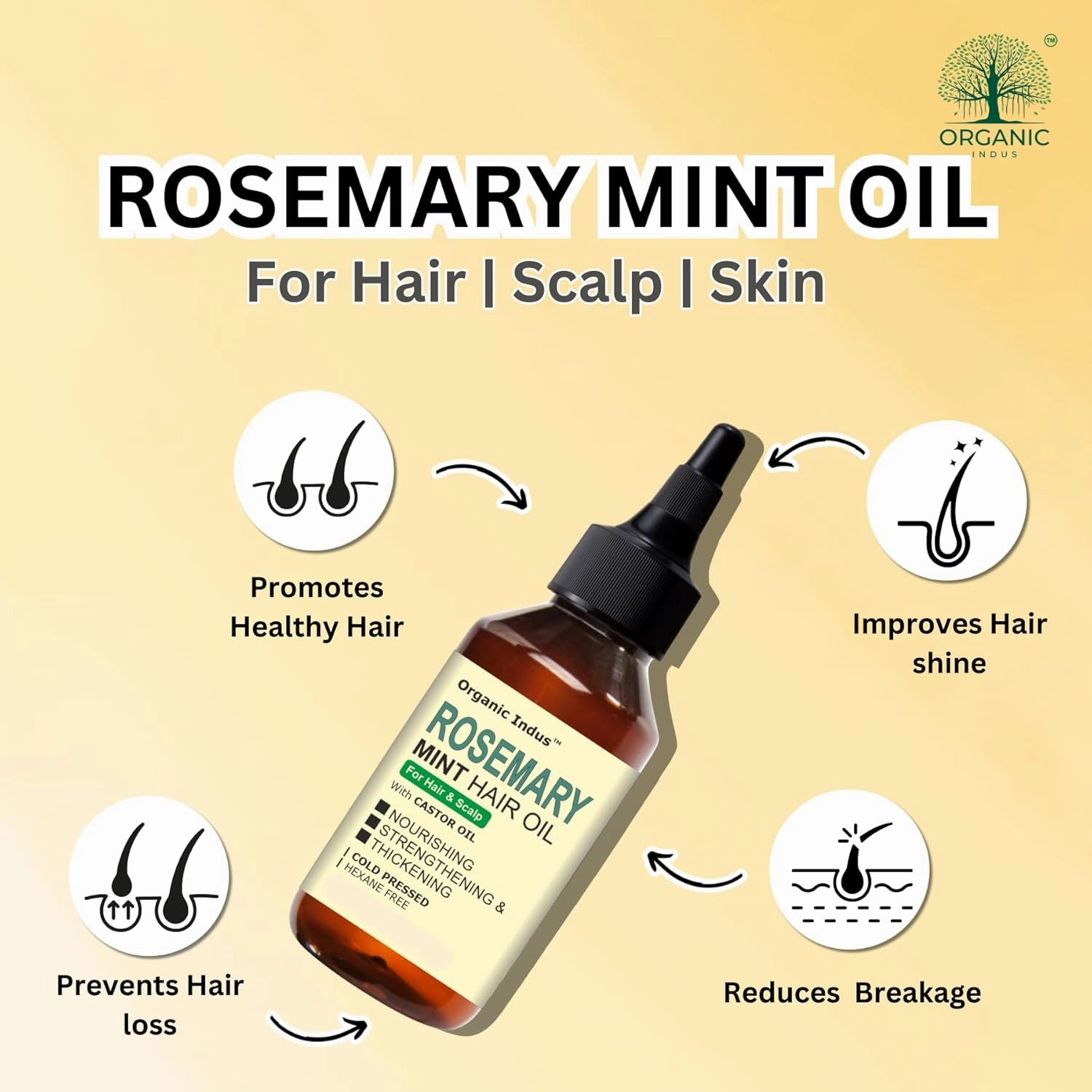 Rosemary and Mint Hair Oil 2oz / 60ml | Infused with Castor Oil | Natural Plant Based Hair Growth Oil, Strengthen and Nourish Hair Follicles | Dry Scalp, Split Ends