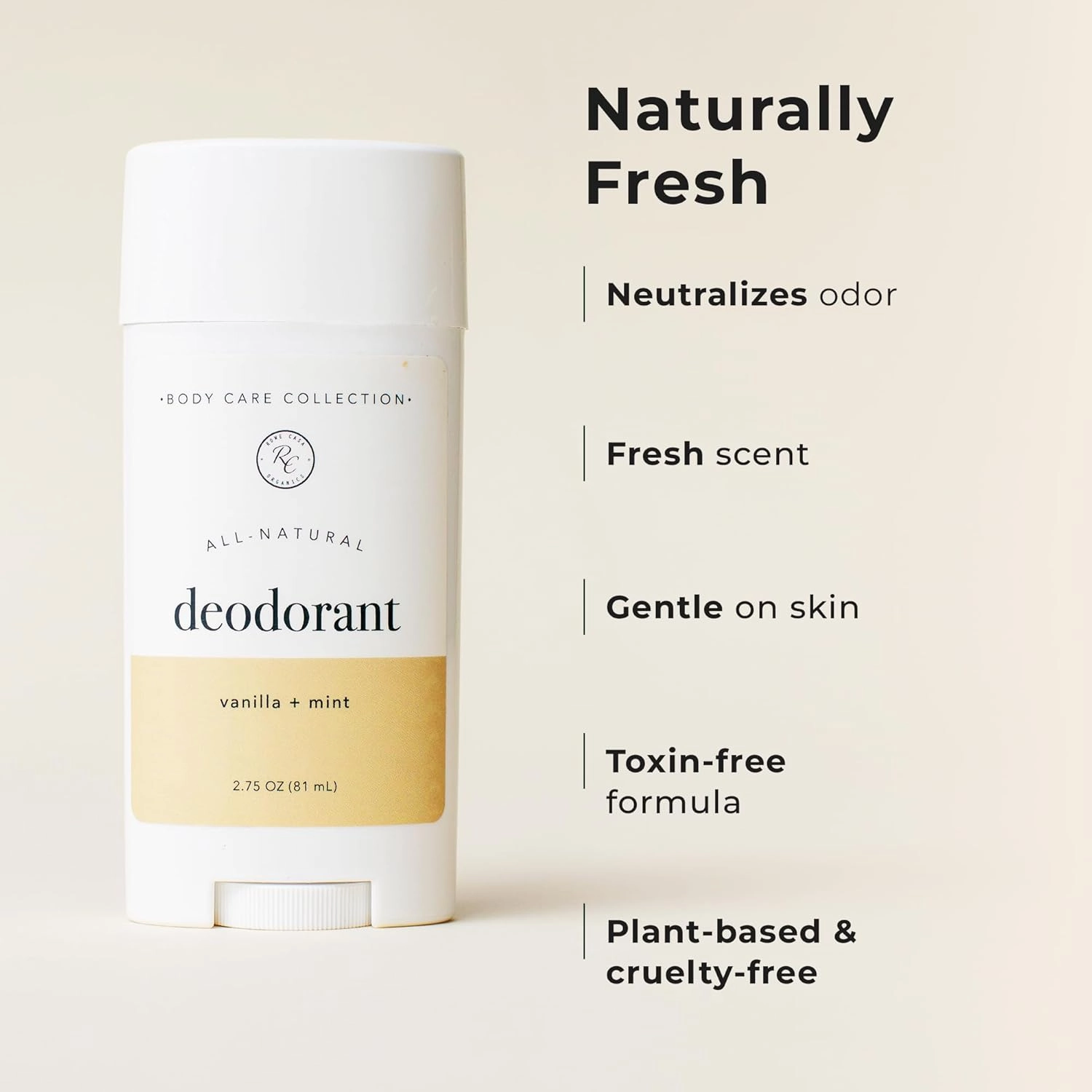 Rowe Casa Organics Vanilla   Mint Natural Deodorant for Men and Women, Sweet and Refreshing Paraben-Free Deodorant Stick with Therapeutic-Grade Essential Oils, 2 oz