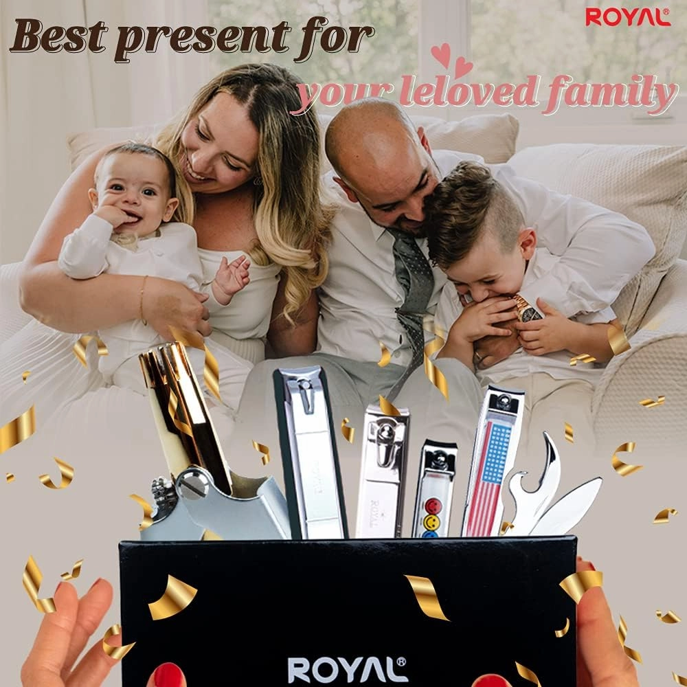 ROYAL [Made in Korea] NO Battery,5 Pcs Nose Hair Trimmer Set, Golden Birdie Value Pack,(Nose Hair Trimmer with 4 Nail Clippers) The Best Gift for Family, (Gold&Black)