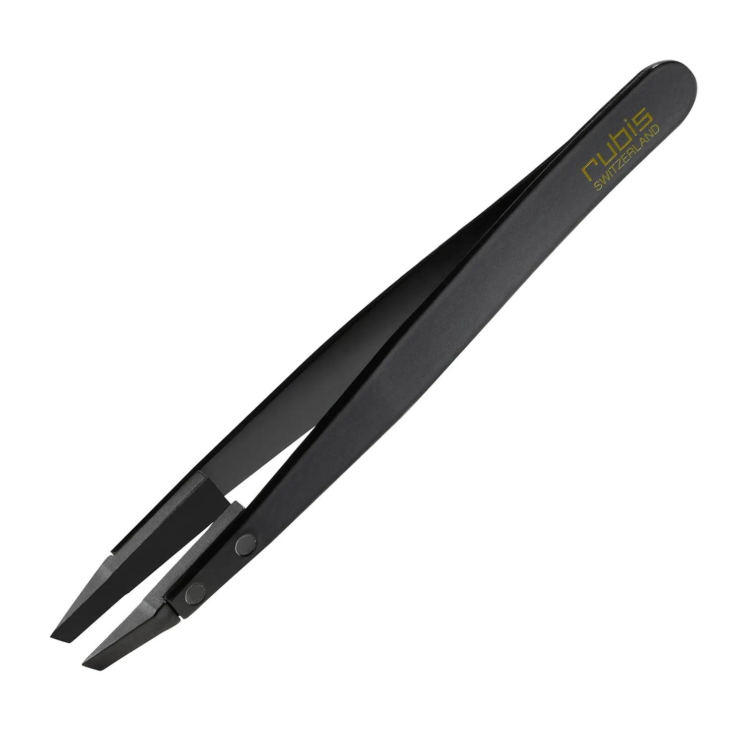 Rubis Classic Techno Stainless Steel Tweezers for Precise Eyebrows and Hair Removal Slanted Polymer Tips, 1KS104, Black,Rubis Switzerland Swiss Made World Renowned Precision