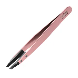 Rubis Classic Techno Stainless Steel Tweezers for Precise Eyebrows and Hair Removal Slanted Polymer Tips, 1KS108, Pink,Rubis Switzerland Swiss Made World Renowned Precision