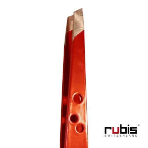 Rubis Elegance Perforated Stainless Steel Slanted Tweezers, For Precise Eyebrows and Hair Removal, Red 1K111/06,Rubis Switzerland Swiss Made World Renowned Precision