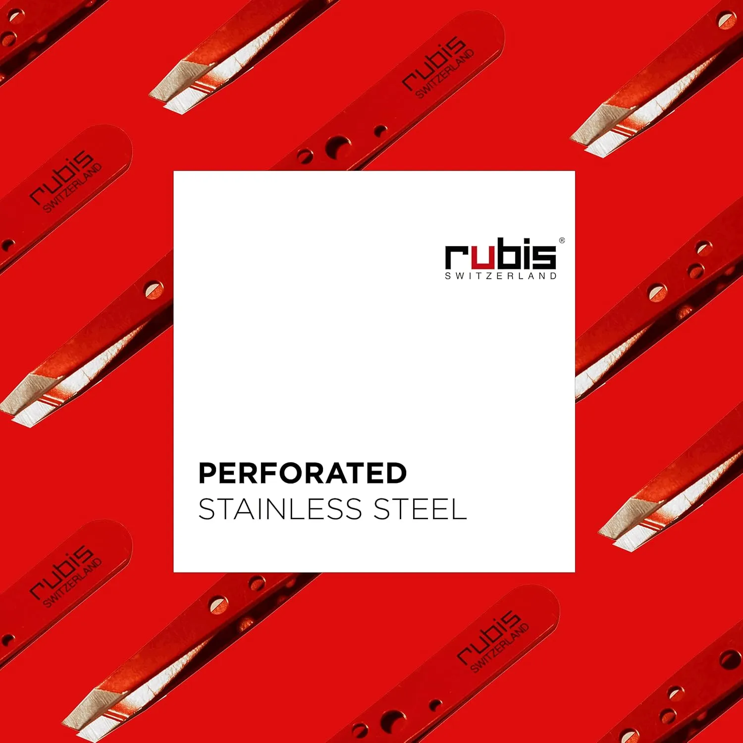 Rubis Elegance Perforated Stainless Steel Slanted Tweezers, For Precise Eyebrows and Hair Removal, Red 1K111/06,Rubis Switzerland Swiss Made World Renowned Precision
