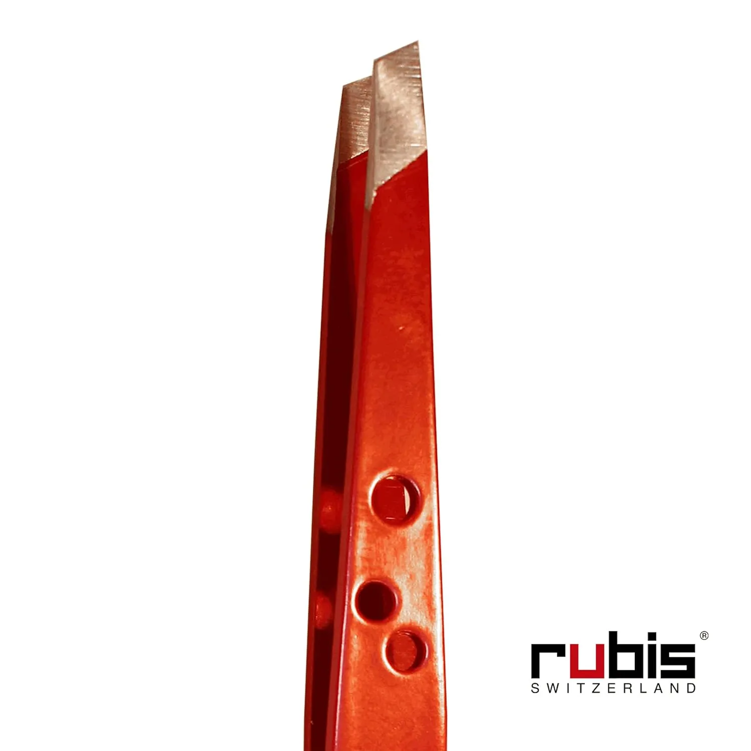 Rubis Elegance Perforated Stainless Steel Slanted Tweezers, For Precise Eyebrows and Hair Removal, Red 1K111/06,Rubis Switzerland Swiss Made World Renowned Precision