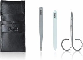 Rubis 3-Piece Manicure Set for Men and Women with Black Leather Case, Includes Tweezers, Nail Scissors, and Glass Bead Nail File, 1K400,Rubis Switzerland Swiss Made World Renowned Precision