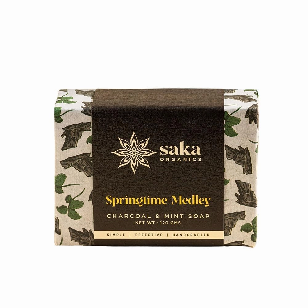 SakaOrganics-SpringtimeMedley-HandmadeCharcoalandMintSoapwithSheaButterandCharcoalClay-Deeply CleansesPores-NaturalBathSoapBar|VeganParaben-free&Sulphate-free|(240 gm)(Pack of 2)