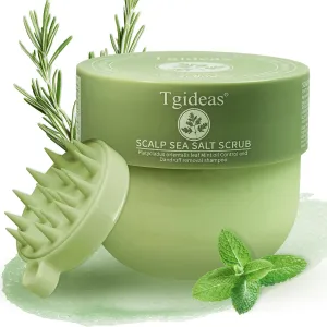 Sea Salt Scalp Scrub with Rosemary, Argan Oil & Mint - Natural Exfoliating Shampoo to Control Dandruff, Volumize Roots & Deeply Hydrate - Unisex 8.72 oz with Silicone Scalp Massager