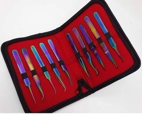 Set of 10 pcs Multi Color Jeweler Style Fine Point Micro Tweezers