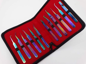 Set of 12 pcs Multi Color Jeweler Style Fine Point Micro Tweezers