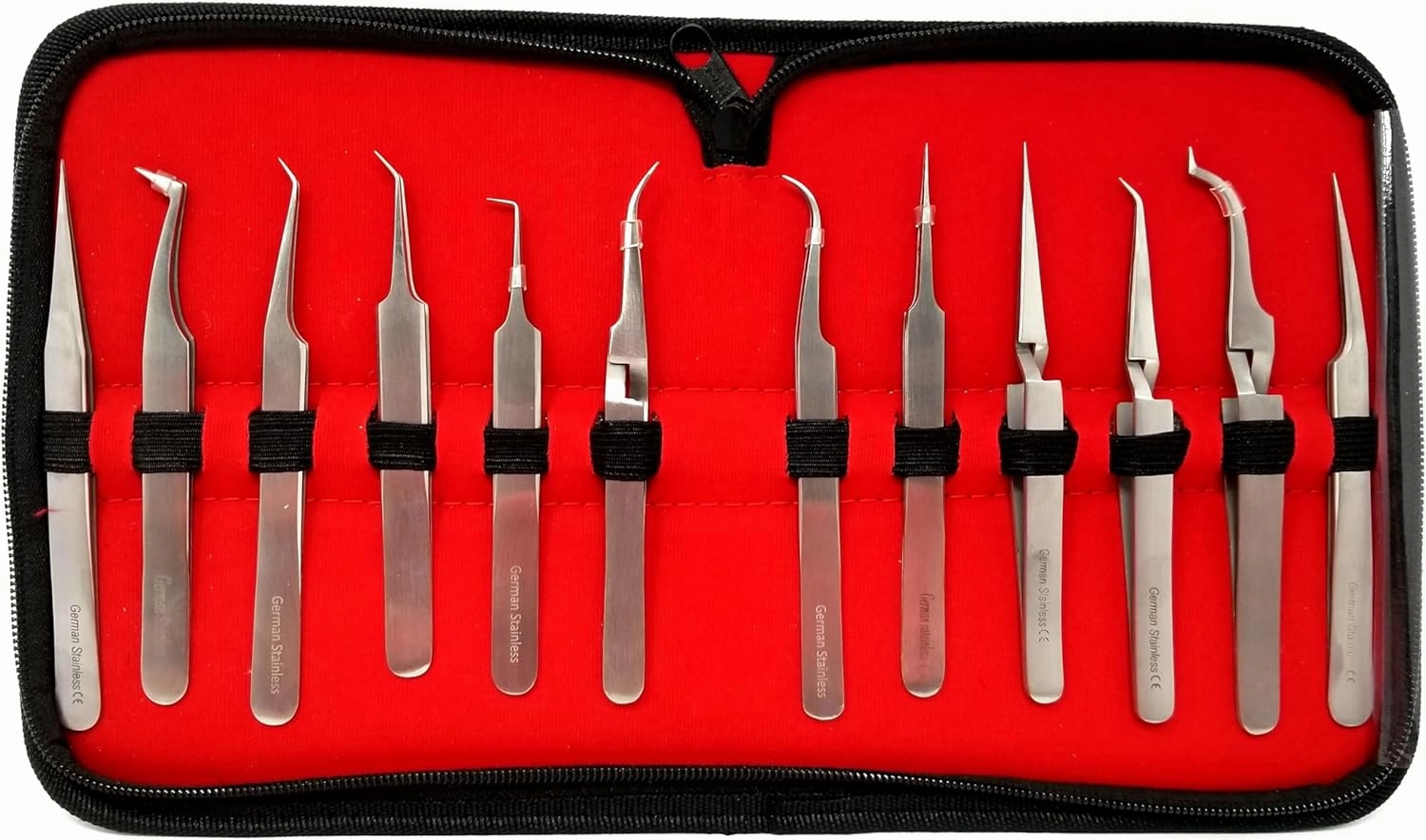 Set of 12 pcs Volume Eyelash Lash Fine Point Tweezers
