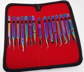 Set of 15 pcs Multi Color Jeweler Style Fine Point Micro Tweezers