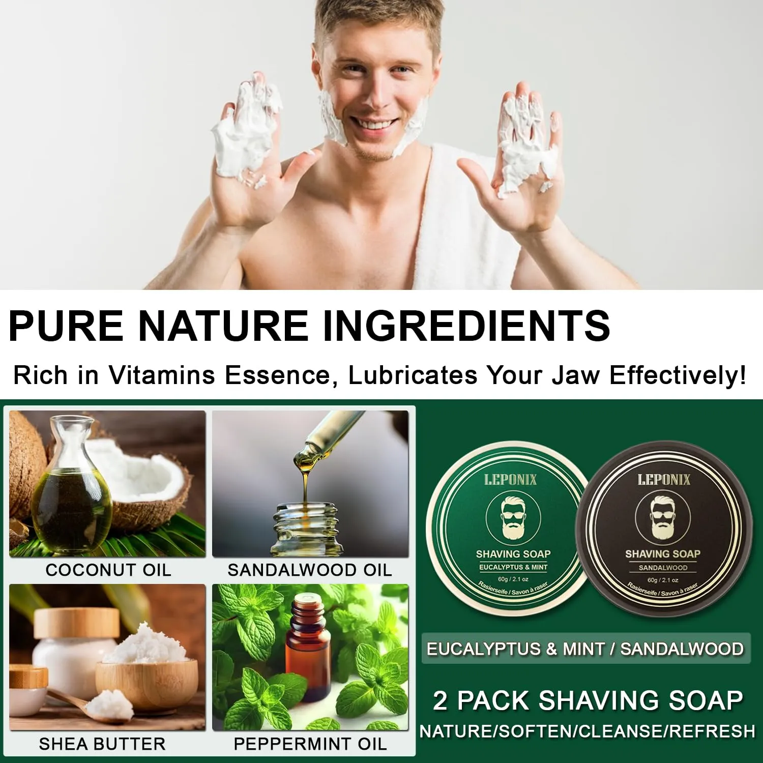 Shaving Kit for Men, Including Eucalyptus & Mint Pre-Shave Oil, After Shave Balm, 2 Packs Shaving Soap, Shaving Brush and Bowl, Beard Bib, Unique Gift for Men Stocking Stuffers