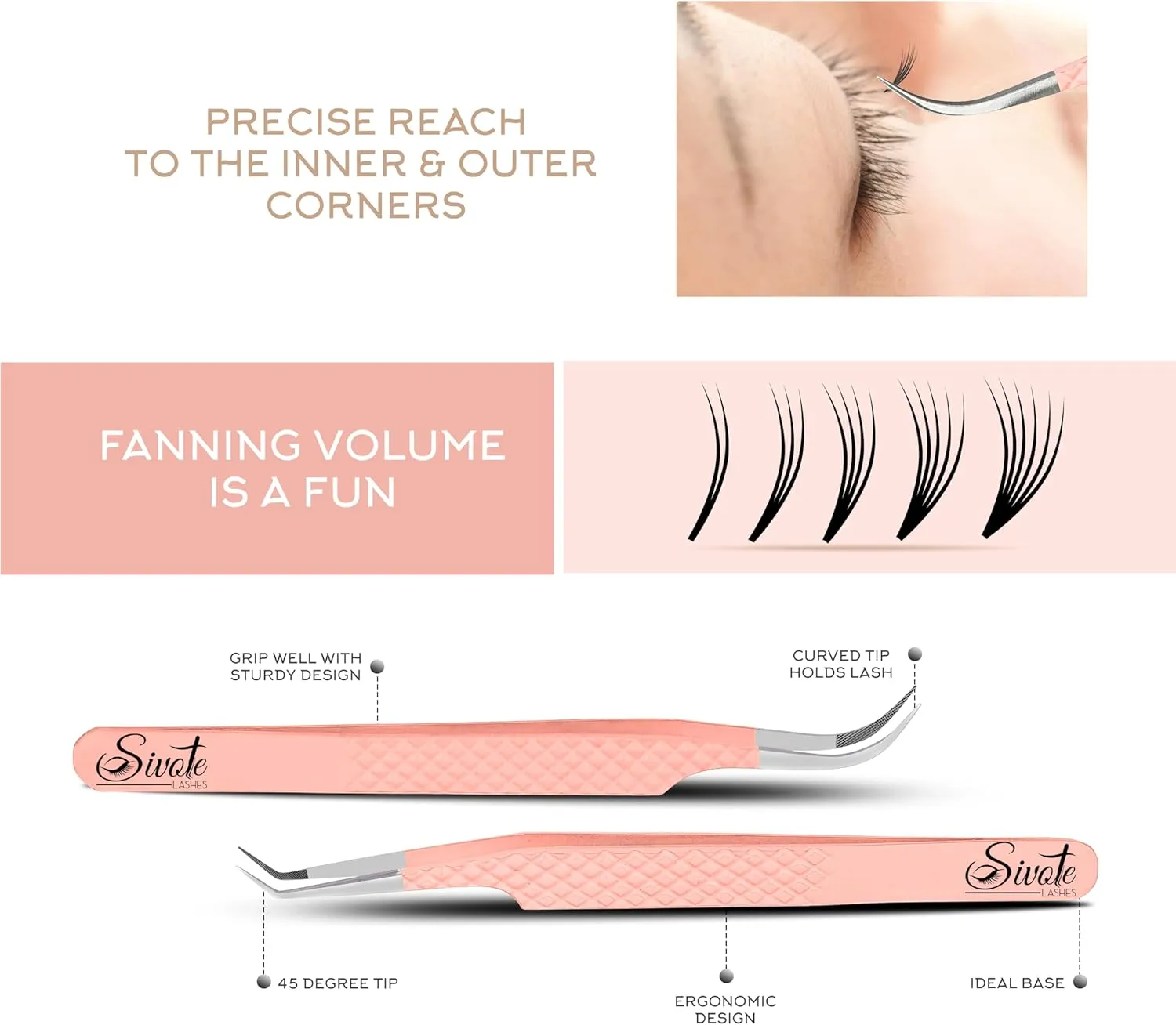 SIVOTE Lash Tweezers for Eyelash Extensions, Pack of 5 Peach – Lash Extension Tweezers Set with Diamond Grip, Precision Fiber Tip for Volume Eyelash Extensions