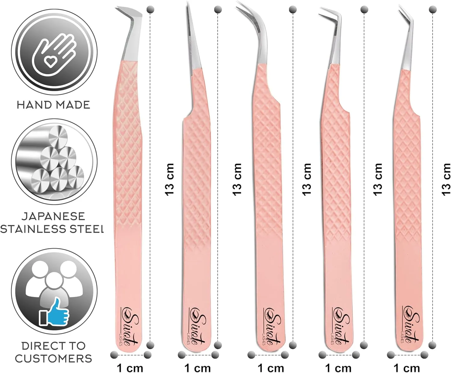 SIVOTE Lash Tweezers for Eyelash Extensions, Pack of 5 Peach – Lash Extension Tweezers Set with Diamond Grip, Precision Fiber Tip for Volume Eyelash Extensions