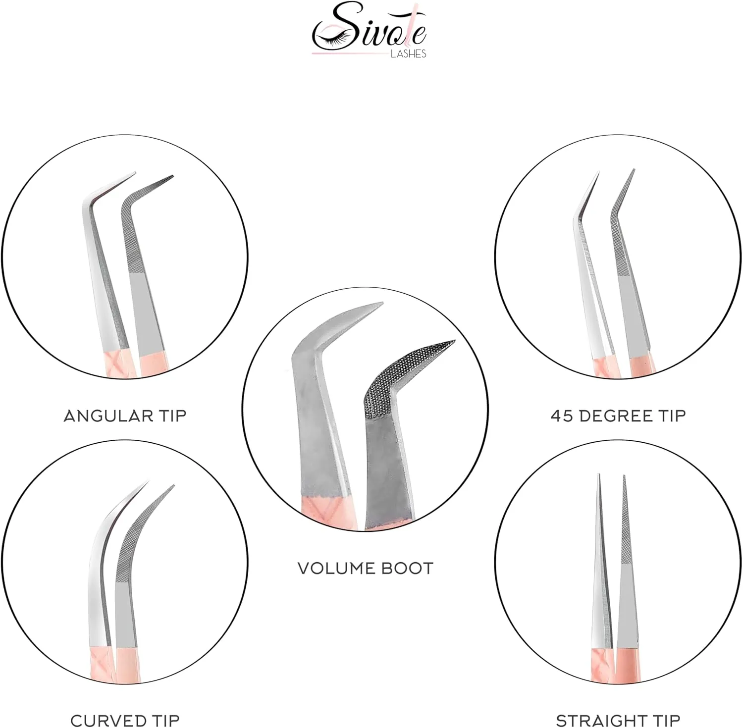 SIVOTE Lash Tweezers for Eyelash Extensions, Pack of 5 Peach – Lash Extension Tweezers Set with Diamond Grip, Precision Fiber Tip for Volume Eyelash Extensions