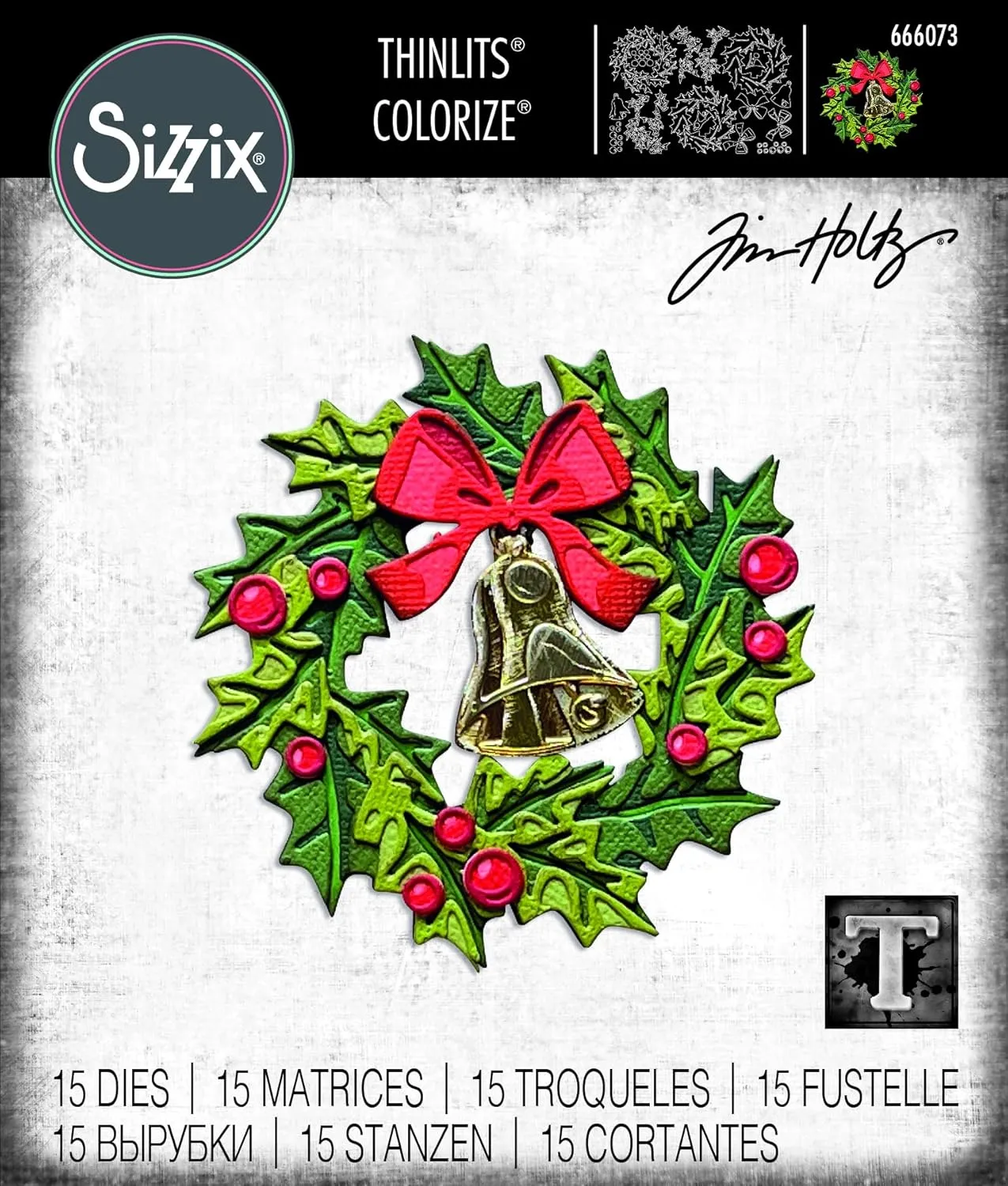 Sizzix Thinlits Die Set 15PK Yuletide Colorize by Tim Holtz | 666073 | Chapter 4 2022 Wafer, Grey