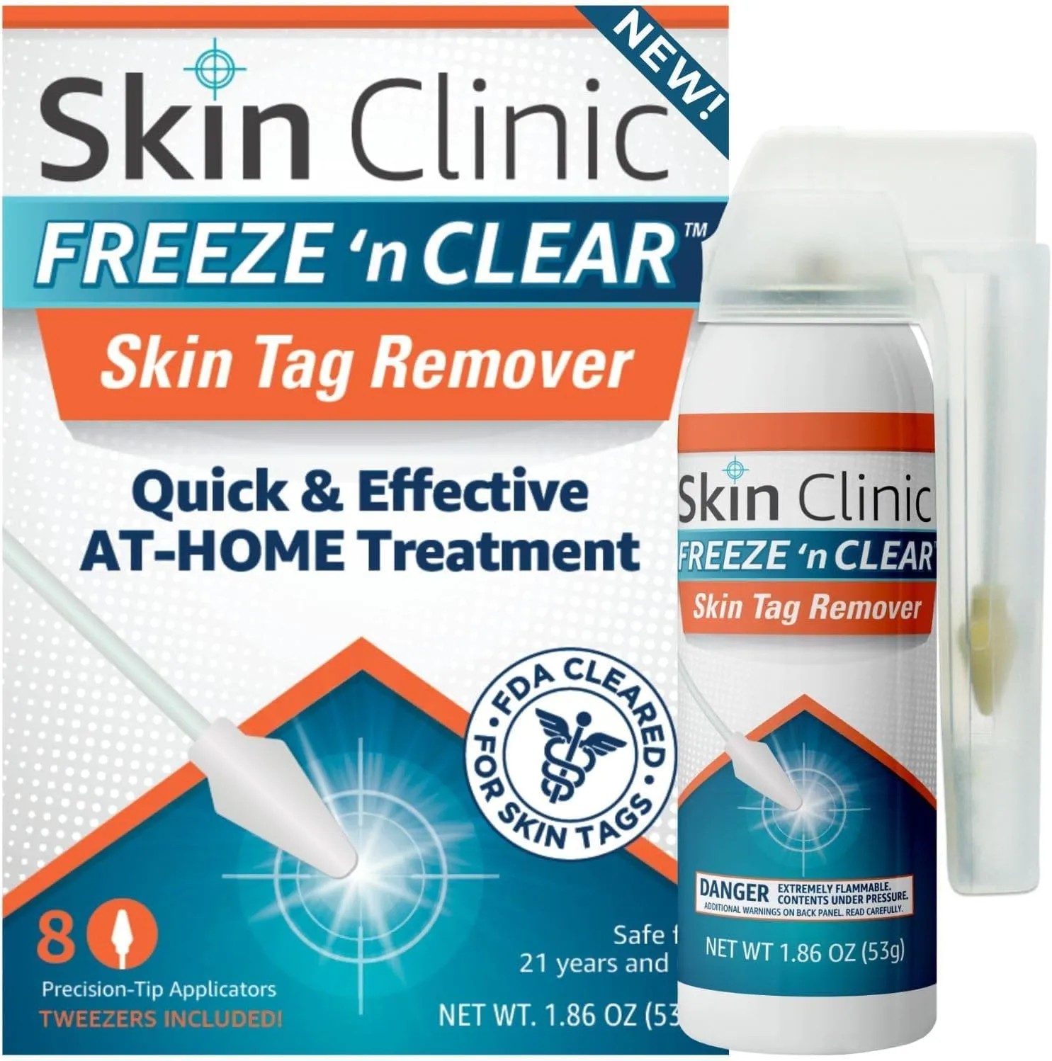 Skin Clinic Freeze 'n Clear Skin Tag Remover - Cryogenic Kit with 8 Precision-Tip Applicators   Tweezers - FDA-Cleared Freezing Skin Tag Treatment Solution for Adults