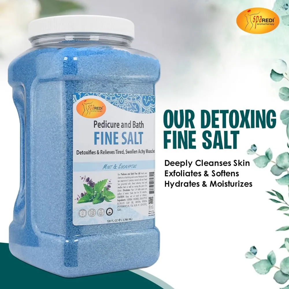 SPA REDI - Detox Foot Soak Pedicure and Bath Fine Salt, Mint and Eucalyptus, 128 Oz - Made with Dead Sea Salts, Argan Oil, Coconut Oil, and Essential Oil - Hydrates, Softens and Moisturizes
