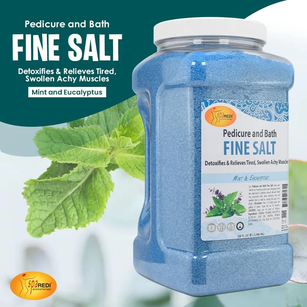 SPA REDI - Detox Foot Soak Pedicure and Bath Fine Salt, Mint and Eucalyptus, 128 Oz - Made with Dead Sea Salts, Argan Oil, Coconut Oil, and Essential Oil - Hydrates, Softens and Moisturizes