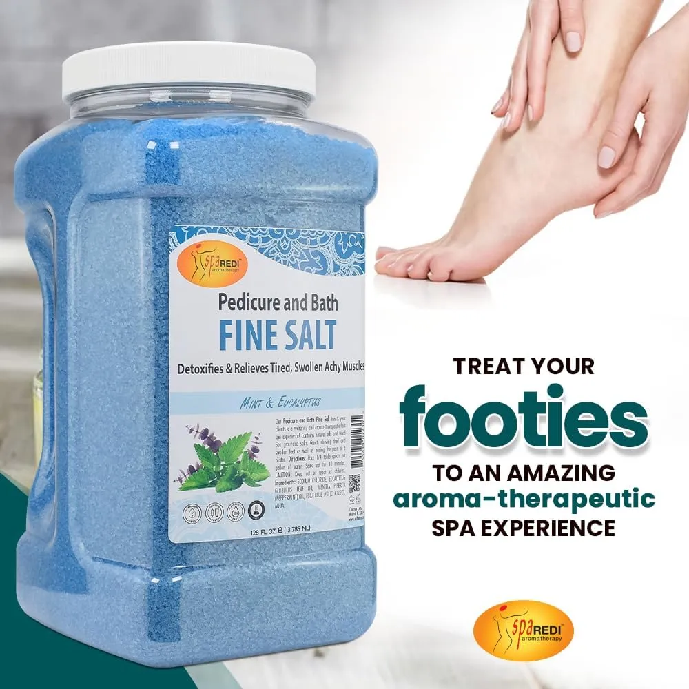 SPA REDI - Detox Foot Soak Pedicure and Bath Fine Salt, Mint and Eucalyptus, 128 Oz - Made with Dead Sea Salts, Argan Oil, Coconut Oil, and Essential Oil - Hydrates, Softens and Moisturizes