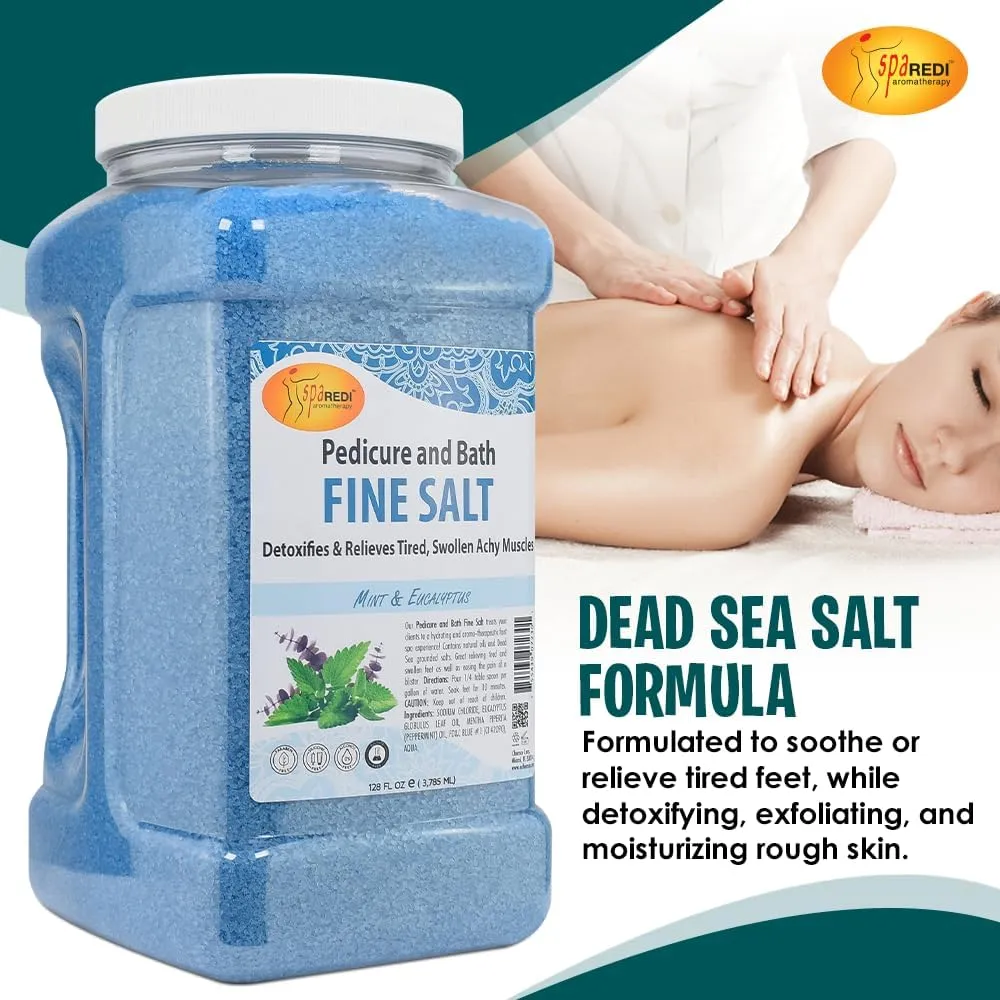 SPA REDI - Detox Foot Soak Pedicure and Bath Fine Salt, Mint and Eucalyptus, 128 Oz - Made with Dead Sea Salts, Argan Oil, Coconut Oil, and Essential Oil - Hydrates, Softens and Moisturizes