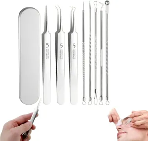 Stainless Steel Blackhead Removal Kit 3 Tweezers, Precision Tweezers, Professional Stainless Steel Facial Blackhead Remover Tool Kit for Whitehead Ance