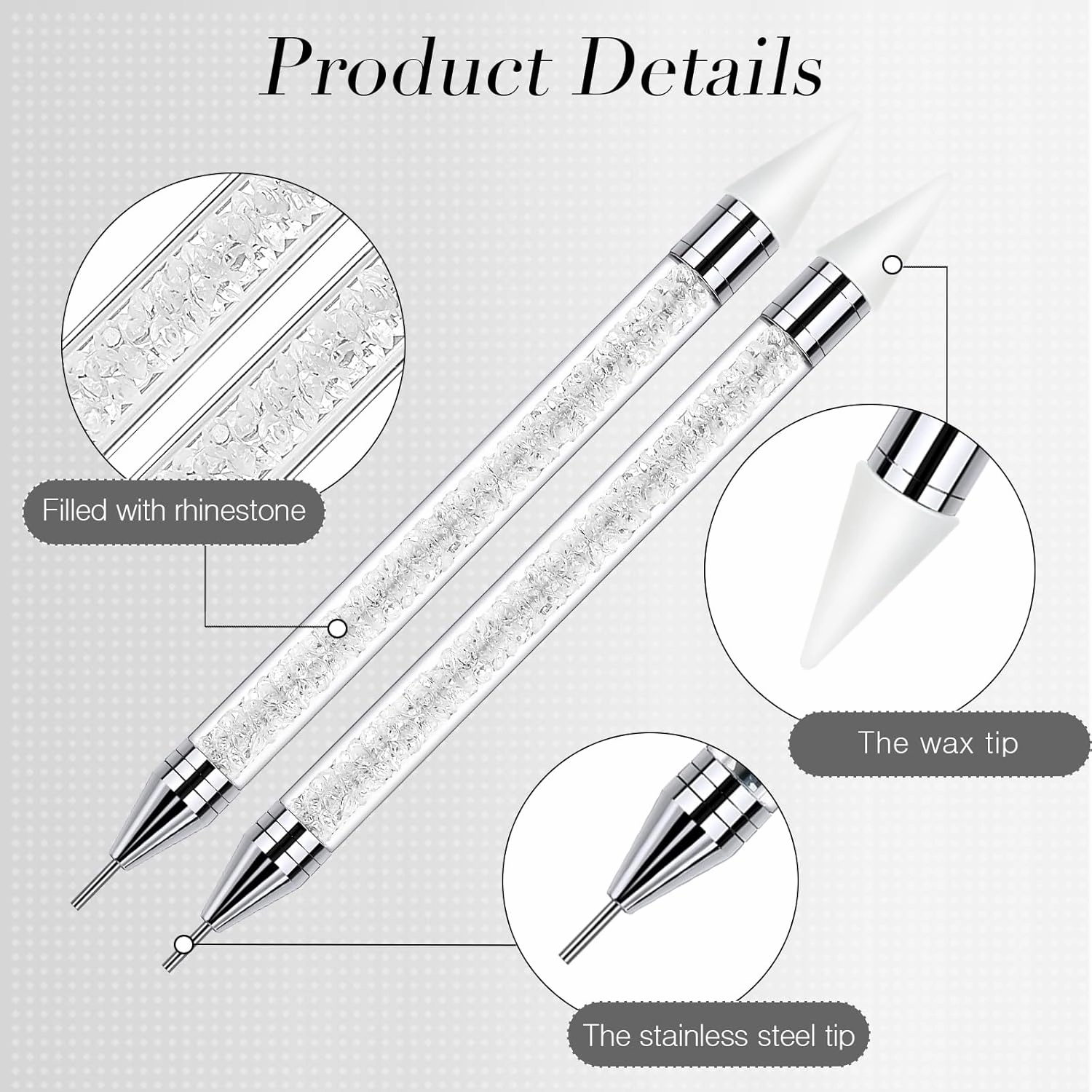 Tatuo 4 Pcs Rhinestone Picker Tool Dotting Pen Dual-ended Handle Rhinestones Applicator Gems Crystals Beads Picker Wax Pencil Pen with 20 Wax Head and 2 Tweezers for DIY Nail Art Tool(White, Black)