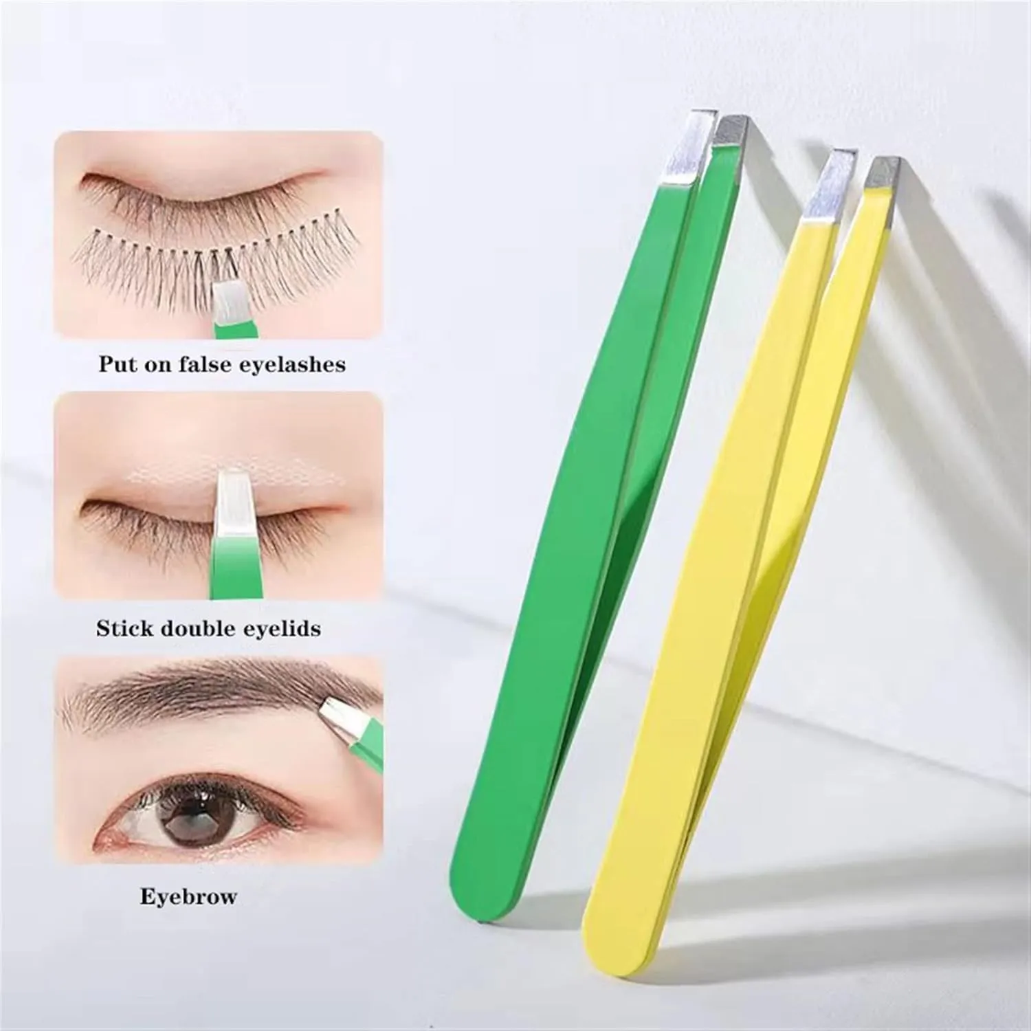 TEMKIN Tweezers New Stainless Steel Eyebrow Clip Removal and Eyebrow Trimming Men's Beard Clip Tweezers Flat and Inclined Makeup Tools (Color : Green) Tweezers (Color : Green)
