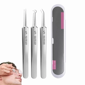 Teppeic Tweezers for Blackheads, Facial Blackhead Remover Tweezers, Precision Pimple Popper Tool Kit for Whitehead Ance Blemishs Comedones Stainless Steel Makeup Tool (3PCS /Set *1)