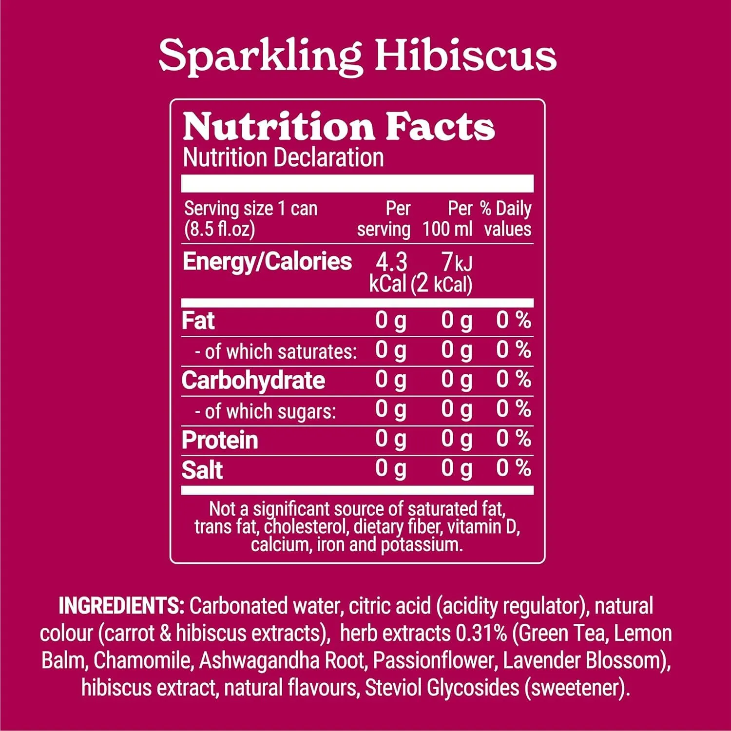 Tranquini Adaptogen Drink, Sparkling Water, Ashwagandha, Gluten & Sugar Free, Calming Non Alcoholic Drinks with L Theanine, Lemon Balm & Chamomile for Stress Support - Hibiscus, 8.5 Fl Oz (Pack of 12)