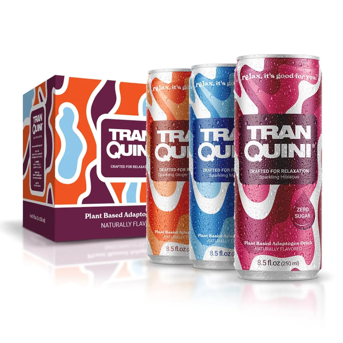Tranquini Calming Drink with Herbal Adaptogens, Non-Alcoholic, Sparkling Water, Sugar & Gluten Free, Ashwagandha with L Theanine, Vegan