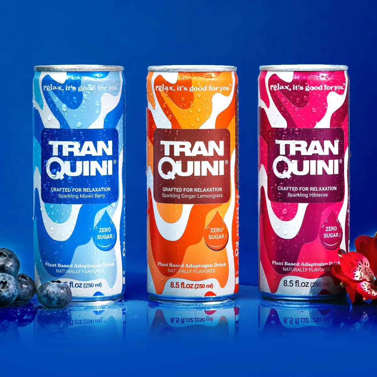 Tranquini Calming Drink with Herbal Adaptogens, Non-Alcoholic, Sparkling Water, Sugar & Gluten Free, Ashwagandha with L Theanine, Vegan