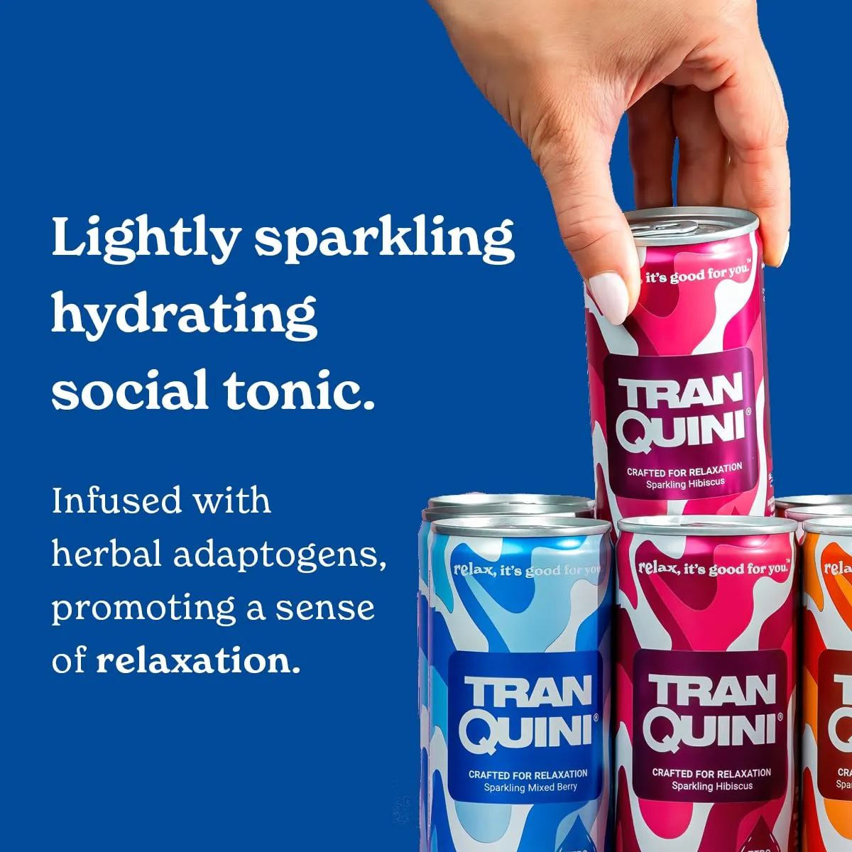 Tranquini Calming Drink with Herbal Adaptogens, Non-Alcoholic, Sparkling Water, Sugar & Gluten Free, Ashwagandha with L Theanine, Vegan