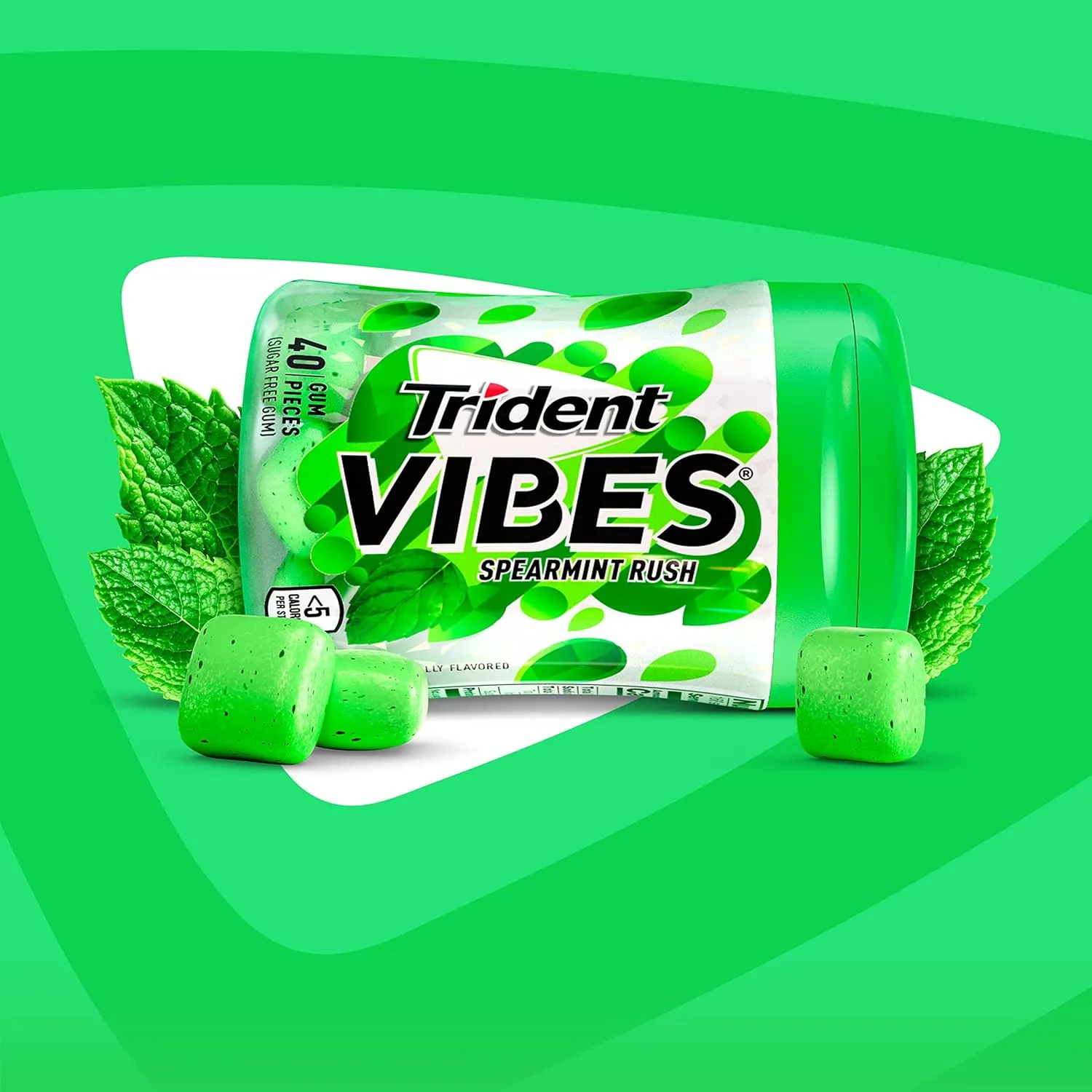 Trident Vibes Spearmint Rush Sugar Free Gum, 6 Bottles of 40 Pieces (240 Total Pieces)