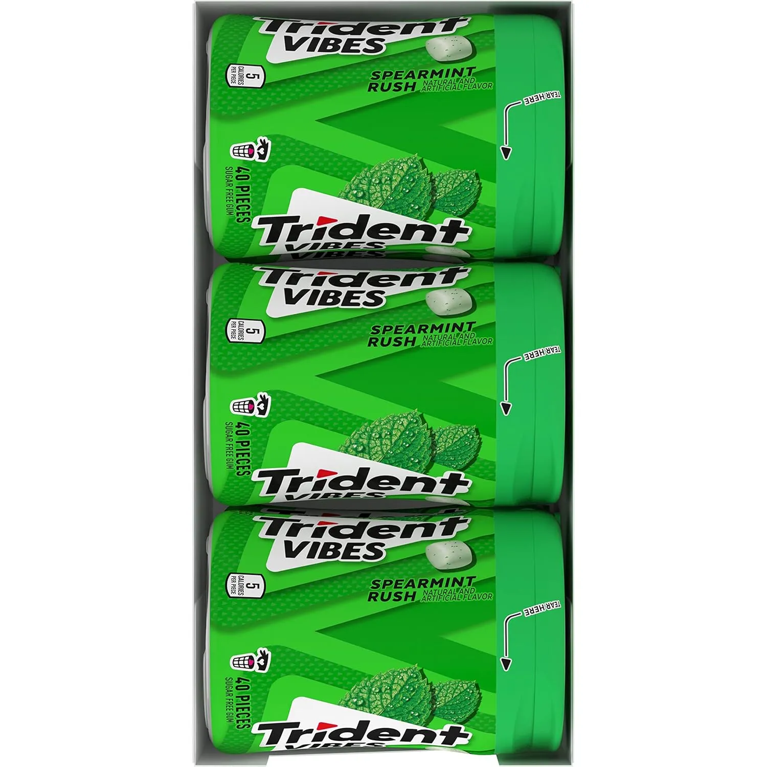 Trident Vibes Spearmint Rush Sugar Free Gum, 6 Bottles of 40 Pieces (240 Total Pieces)