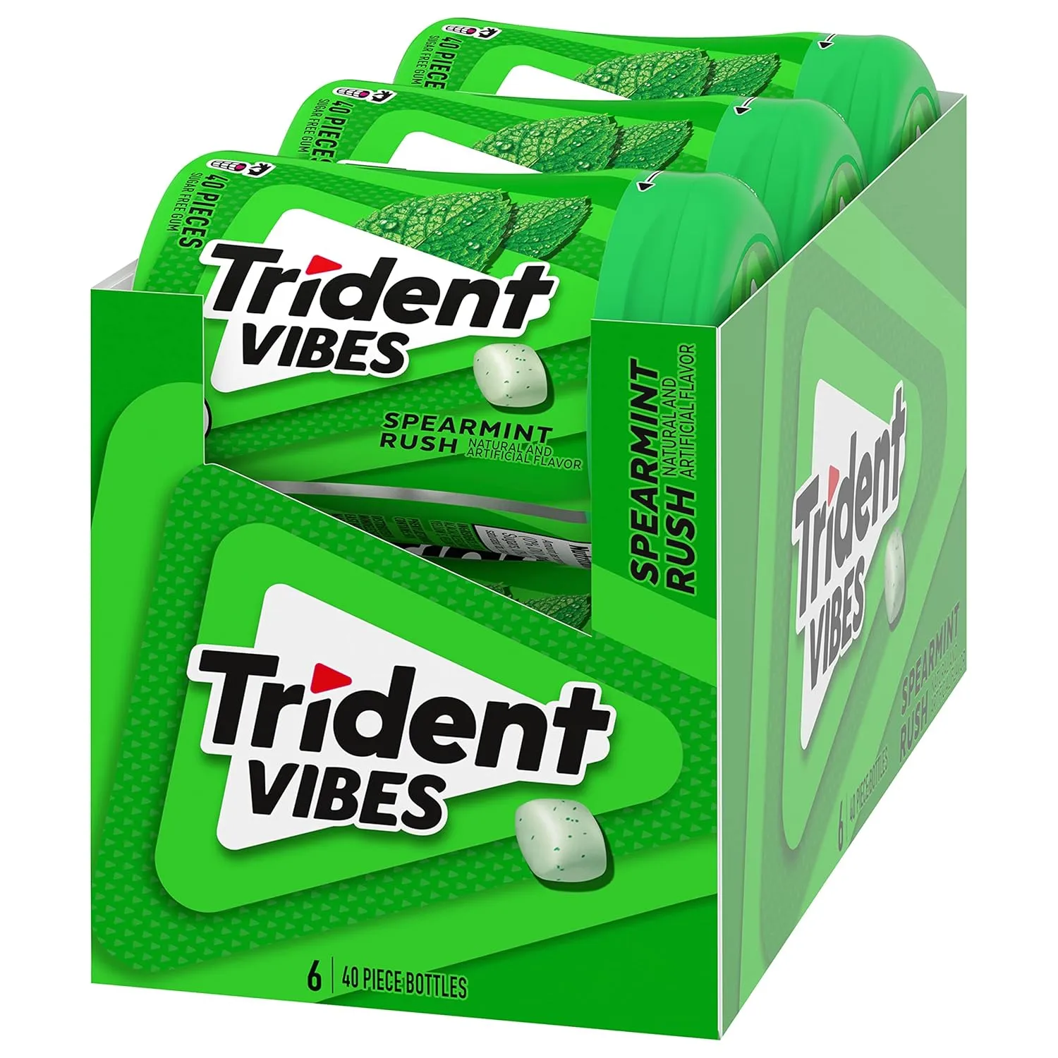Trident Vibes Spearmint Rush Sugar Free Gum, 6 Bottles of 40 Pieces (240 Total Pieces)
