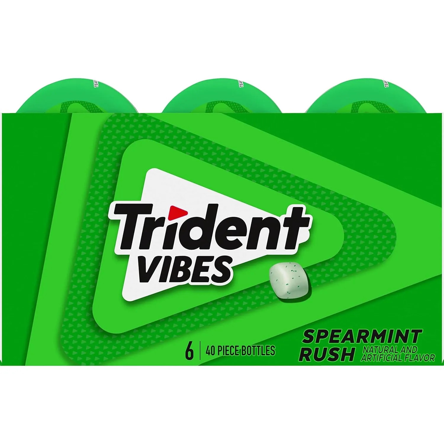 Trident Vibes Spearmint Rush Sugar Free Gum, 6 Bottles of 40 Pieces (240 Total Pieces)